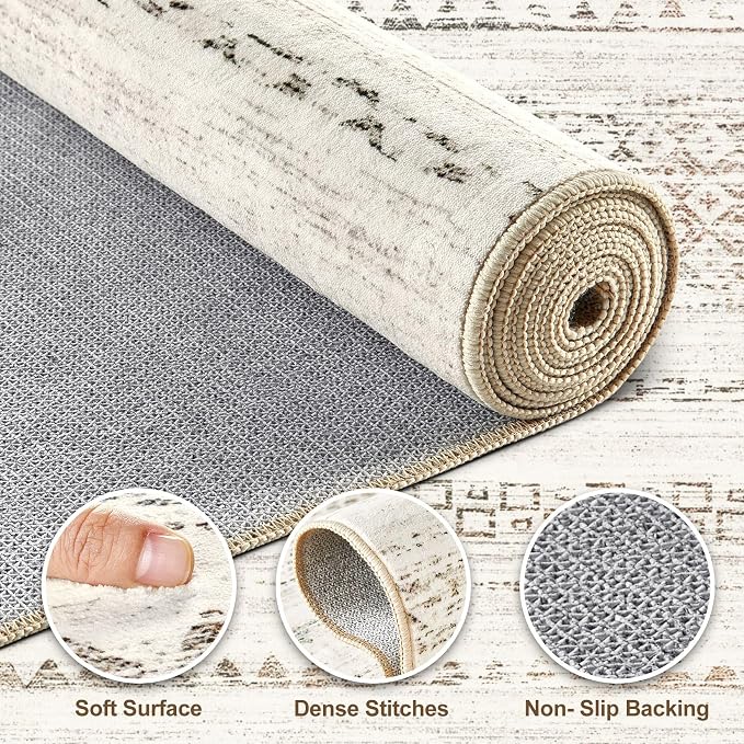 Nakagishi 10x14 Area Rugs Living Room: Washable Boho Large Neutral Modern Soft - Image 3
