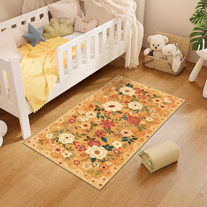 DUKINO 2x4 Rug for Entryway, Washable Kitchen Floral Runner Rug - Image 3