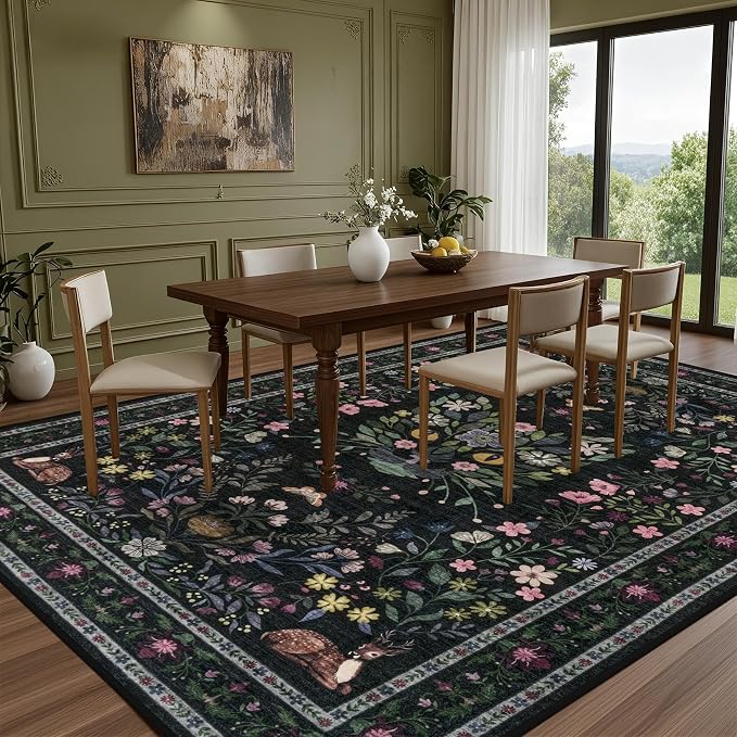 6x9 Area Rugs Living Room Rug: Vintage Washable Rug Floral Soft Carpet Indoor - Image 3