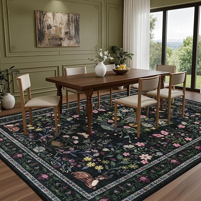 8x10 Area Rugs Living Room Rug: Vintage Washable Rug Floral Soft Carpet Indoor - Image 3