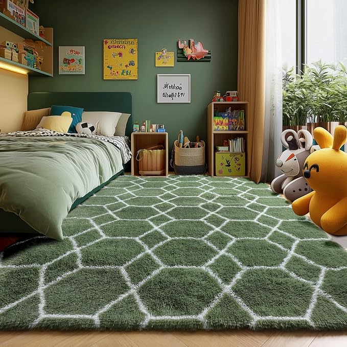 ONASAR Area Rugs for Bedroom Living Room, 4x6 Fluffy Olive Green and White - Image 5