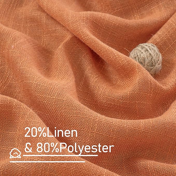LAMIT Burnt Orange Sheer Linen Curtains 54 Inch Length, Light Filtering Panels - Image 3