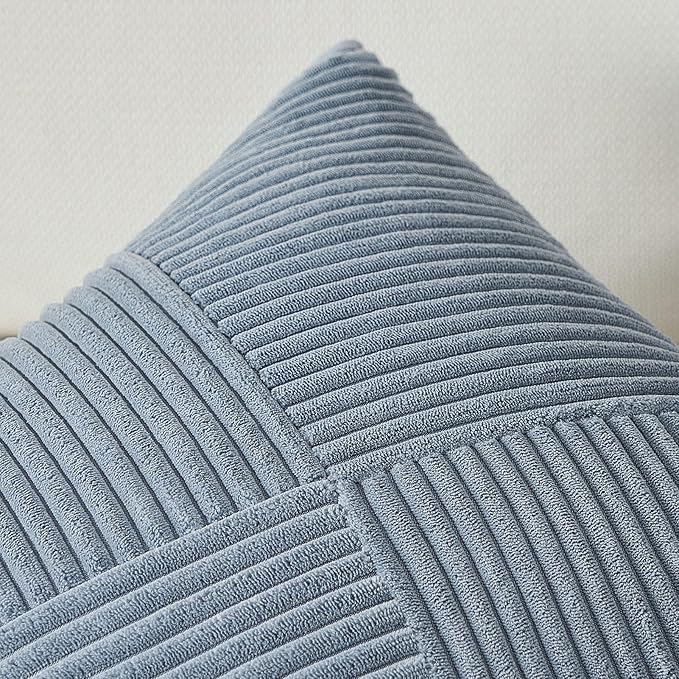 Topfinel Dusty Blue Throw Pillow Covers 18x18 Set of 2, Soft Corduroy Couch - Image 4