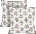 Ridhi Block Print Mughal Buta Peach Pillow Cover 18" x 18" Decorative Couch by Ridhi