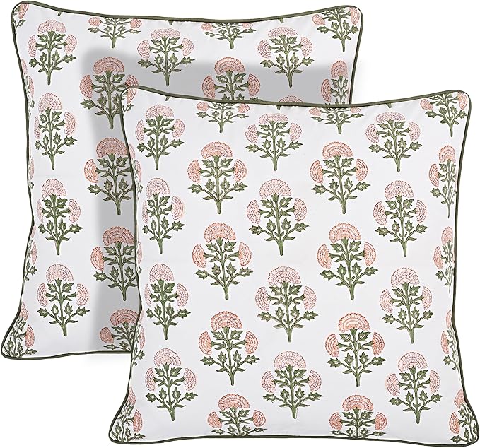 Ridhi Block Print Mughal Buta Peach Pillow Cover 18" x 18" Decorative Couch by Ridhi