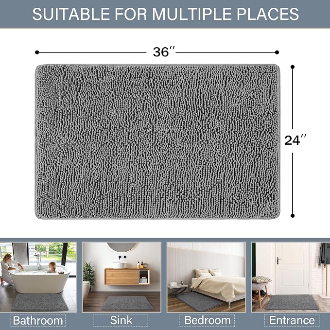 LOCHAS Luxury Bathroom Rug Shaggy Bath Mat 24 x 36 Inch, Washable Non Slip Bath - Image 2
