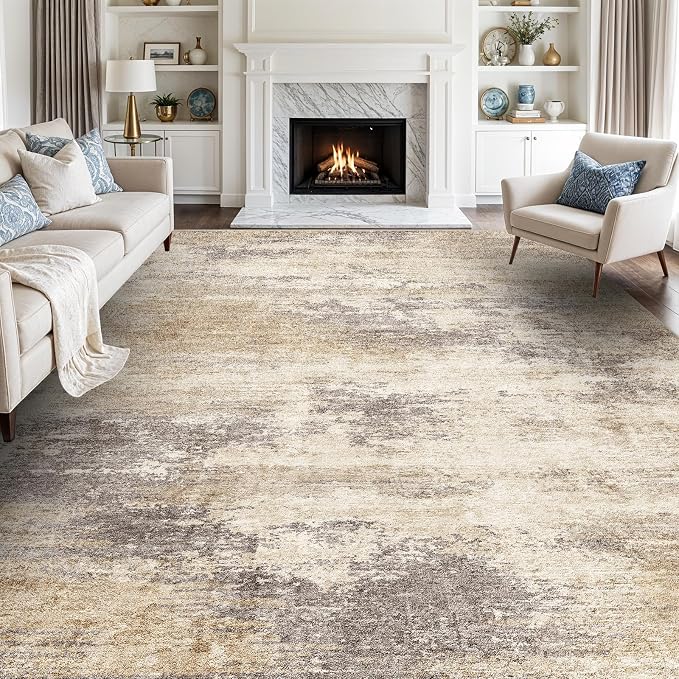 12x15 Washable Area Rug for Bedroom: Modern Low-Pile Texture Carpets - Image 3