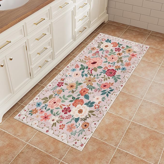 DUKINO 2x4 Rug for Entryway, Washable Kitchen Floral Runner Rug - Image 8