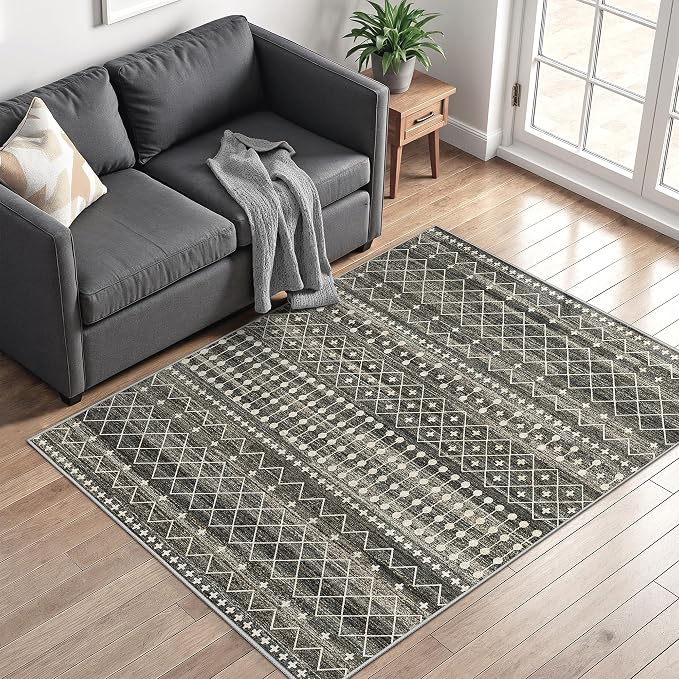 3x5 Washable Rug Moroccan Small Entryway Rug Non Slip Indoor Floor Carpet by Miukiki