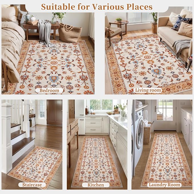 Tangsoo Washable Runner Rug for Hallway Non Slip, 2x6 Boho Floral Vintage - Image 7