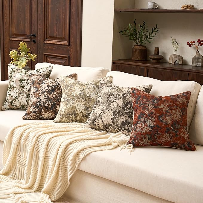 Yangest Neutral Floral Pillow Cover 12 x 20 Inches, Vintage Chenille Rectangle - Image 7