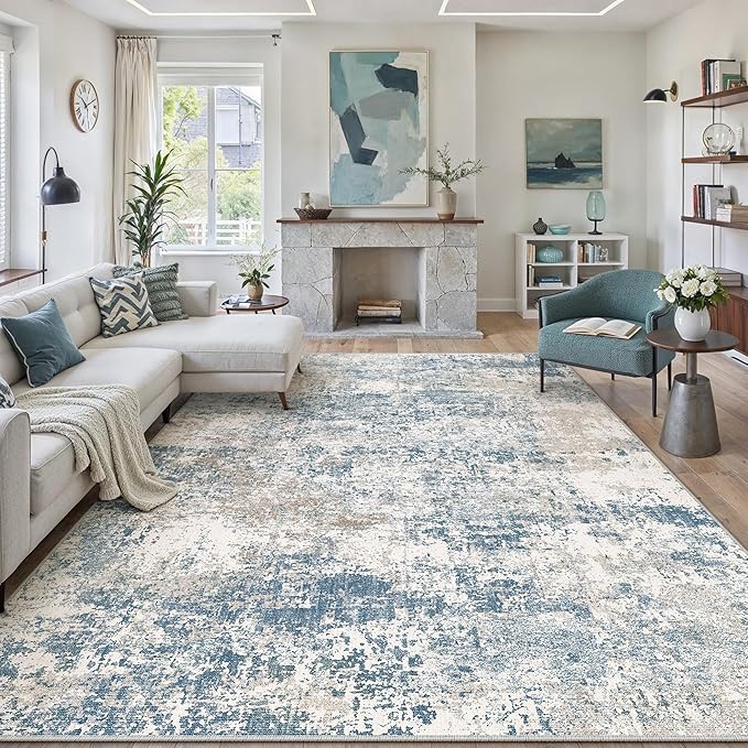 PureCozy Blue 8x10 Area Rug Washable Modern Abstract Living Room Carpet Non by PureCozy