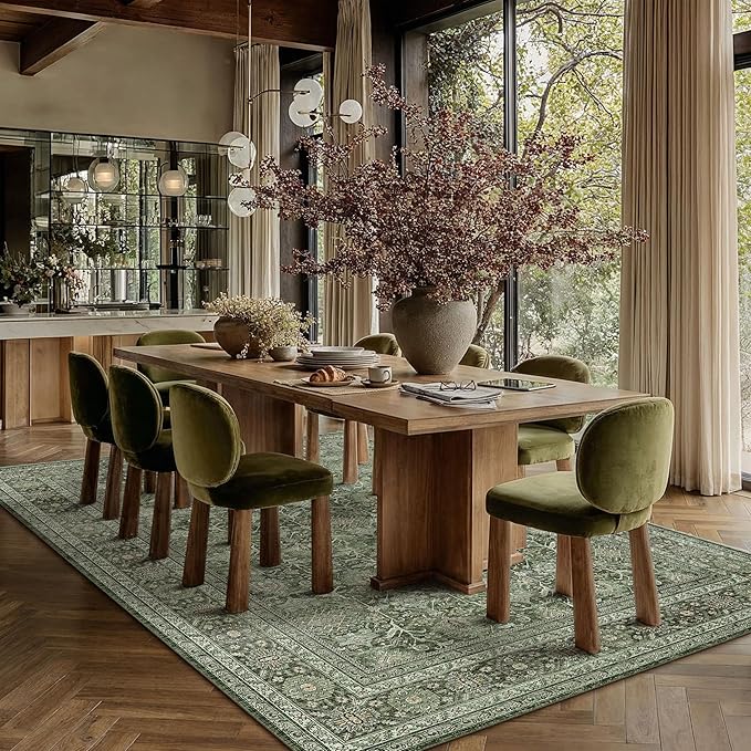 PureCozy Area Rug 6x9 Green Washable Living Room Carpet Soft Non Slip Vintage - Image 3