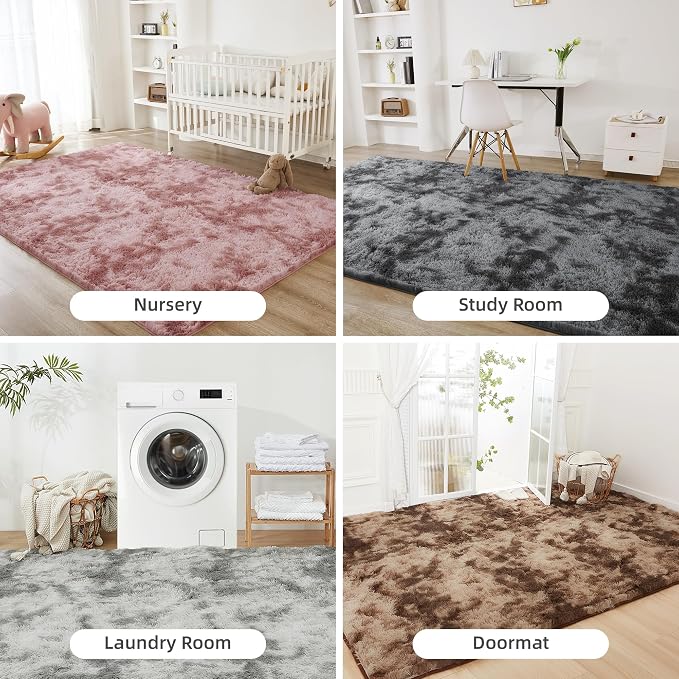 Litanika 8x10 Shag Area Rug for Living Room Bedroom, Tie-Dyed Dusty Pink High - Image 7