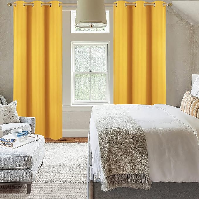 Diraysid Yellow Grommet Blackout Curtains - Image 4