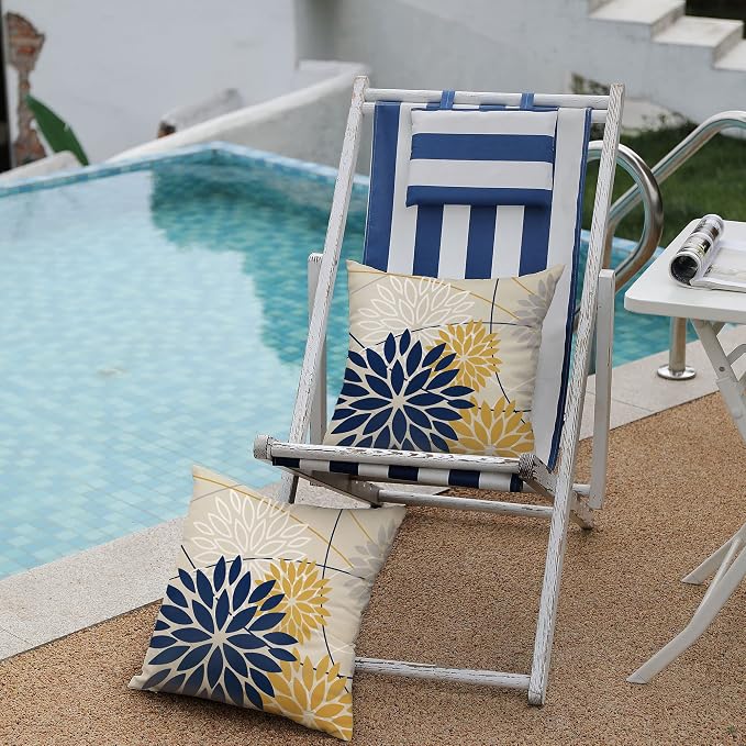 Outdoor Pillow Covers 20x20 Inch Set of 2 Navy Blue Yellow Outdoor Waterproof - Image 4