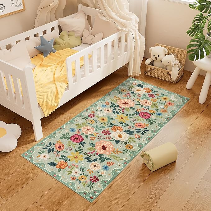 DUKINO 2x5 Runner Rug for Hallway, Washable Kitchen Floral Runner Rug - Image 3