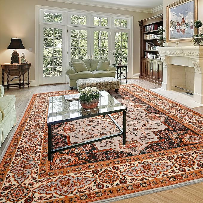 Area Rug for Living Room, 8x10Ft Machine Washable Large Orange Rugs for Dining - Image 2