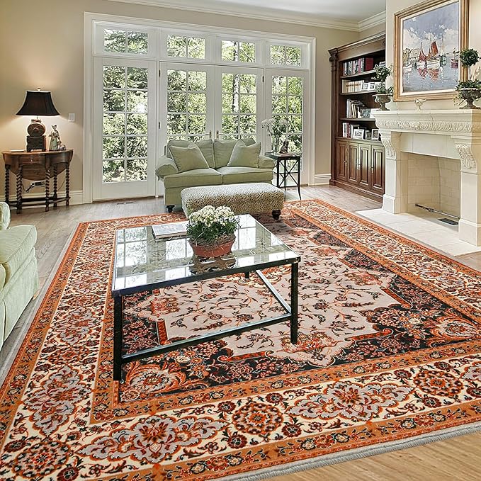 Area Rug for Living Room, Machine Washable Orange Rugs for Bedroom, 6x9Ft - Image 2
