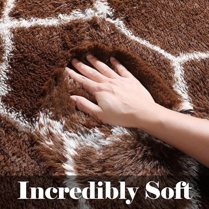 ONASAR 6x9 Area Rugs for Living Room Bedroom, Large Fluffy Brown and White - Image 2