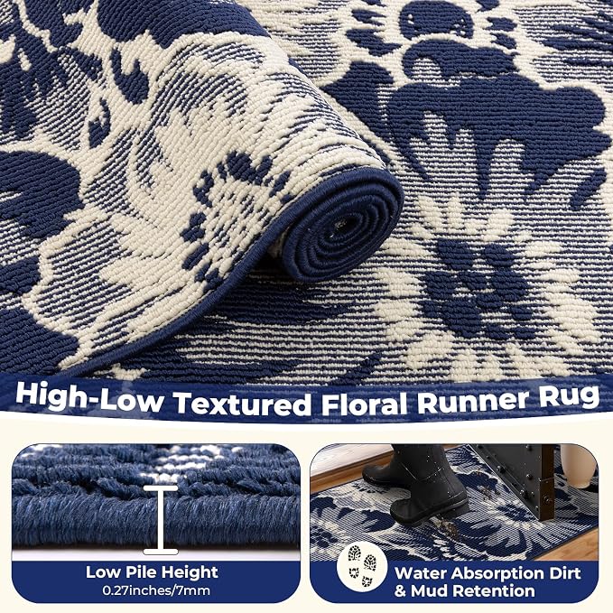 Findosom Hallway Runner Rug 2x6, Non Slip High-Low Textured Floral Washable - Image 5