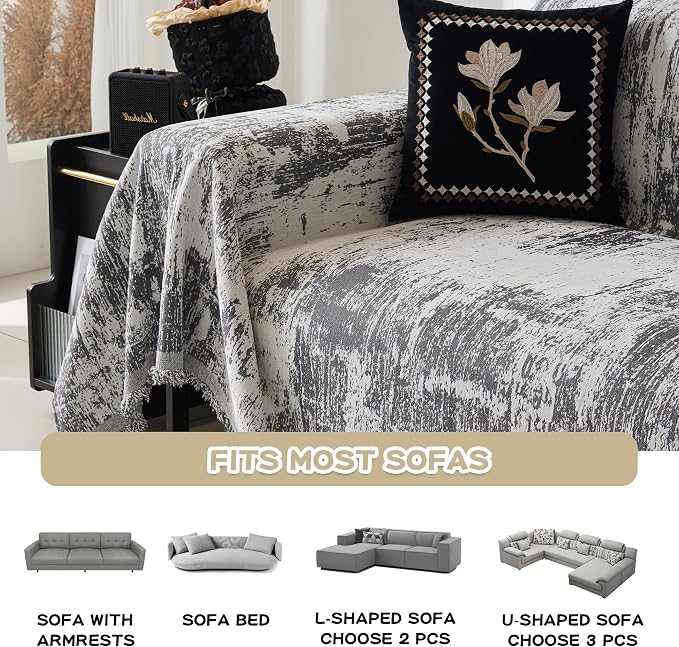 MEETSKY Boho Couch Cover for 2 Cushion Couch Sofa, Chenille Sofa Cover for - Image 5