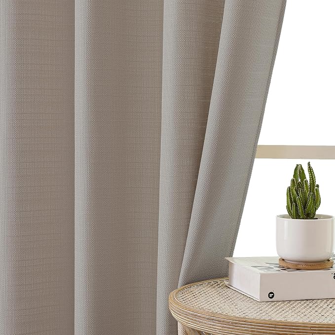 Chyhomenyc Stone Beige Curtains 90 Inch Length 2 Panels Set, Faux Linen - Image 6