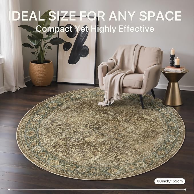 Bavni Round Rug 5ft-Machine Washable Area Rugs Non-Slip - Image 7