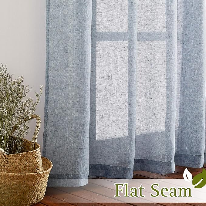 NICETOWN Linen Sheer Kitchen Short Curtains 48 inch Length 2 Panels, Grommet - Image 6