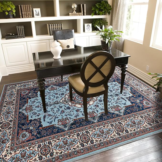 Area Rug for Living Room, Machine Washable Blue Rugs for Bedroom, 4x6Ft - Image 6