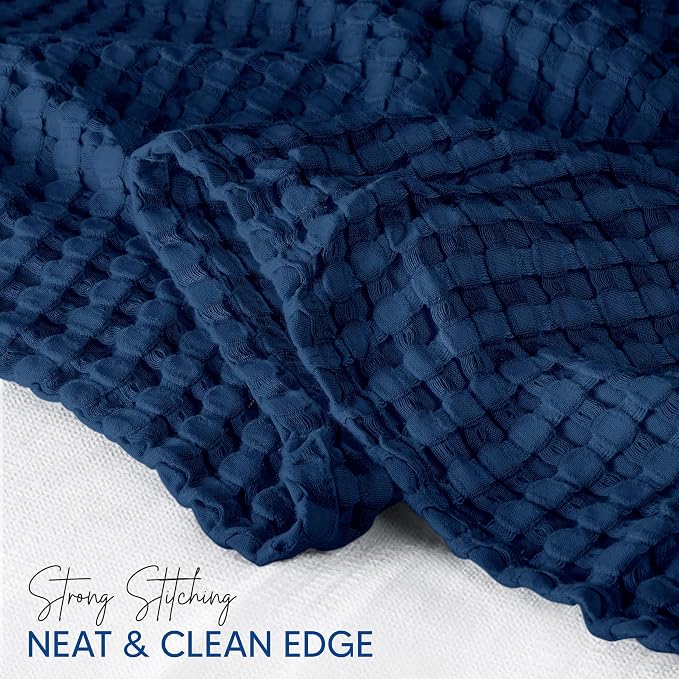 Utopia Bedding Navy 100% Cotton Waffle Blanket 300 GSM Soft Lightweight - Image 3