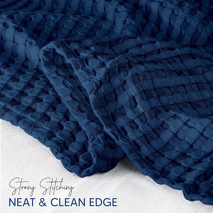 Utopia Bedding Navy 100% Cotton Waffle Blanket 300 GSM Soft Lightweight - Image 3