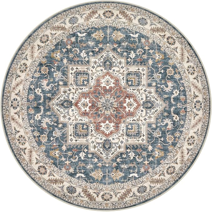 5ft Round Vintage Living Room Area Rug - Image 8