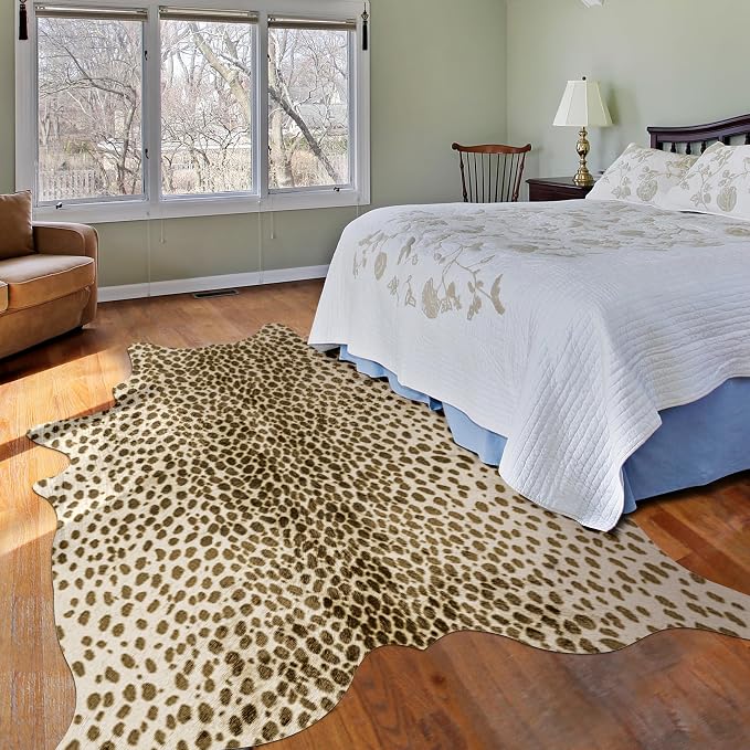 Leopard Print Rug, Animal Print 4.6x5.2 Feet Cowhide Rug - Image 7