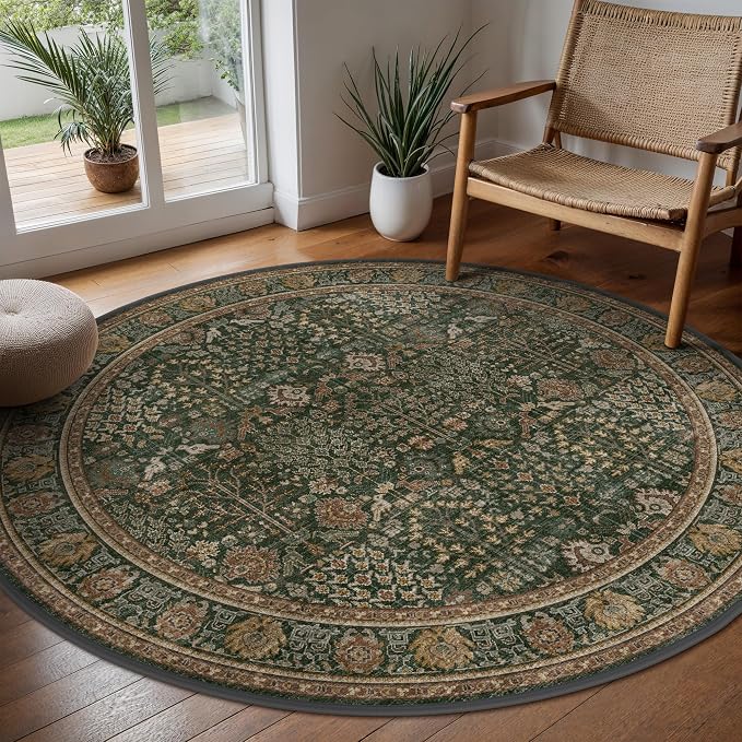 Bavni Round Rug 5ft-Machine Washable Area Rugs Non-Slip - Image 6