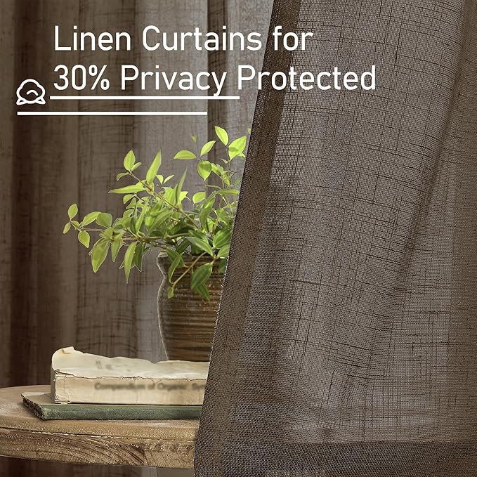 LAMIT Linen Curtains 68 Inch Length 2 Panels, Light Filtering Panels Back Tab - Image 5