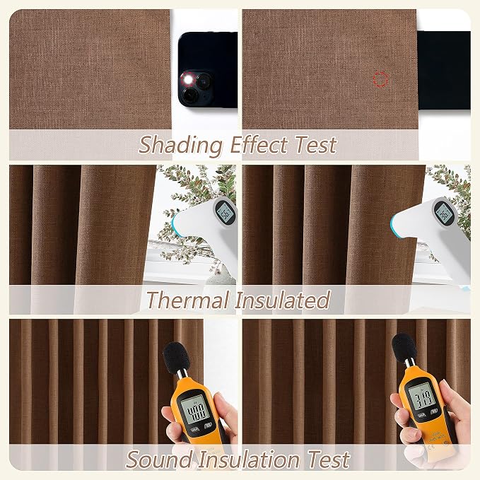 Guken 100% Blackout Linen Curtains 80 Inch Length 2 Panels Set - Image 5