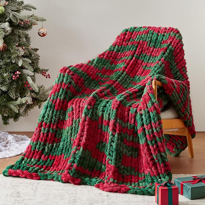 Negwoo Chunky Knit Throw Blanket, Handmade Stripe Crochet Big Thick Blanket by Unknown