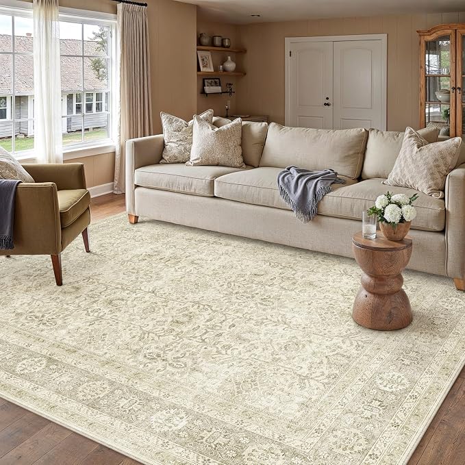 PureCozy Vintage Area Rug 6x9 Beige Washable Living Room Large Carpet Non Slip - Image 8