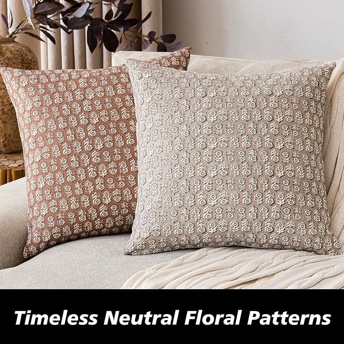 Foindtower Set of 2 Decorative Vintage Floral Print Throw Pillow Covers Neutral - Image 4