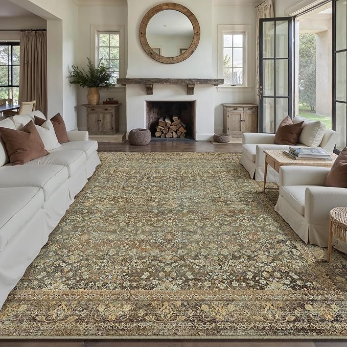 PureCozy Area Rug 8x10 Brown Living Room Washable Vintage Carpet Non Slip - Image 4