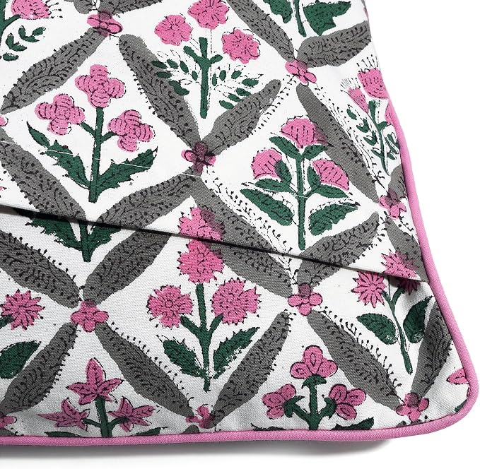 Ridhi Block Print Pink and White Pillow Cover 18" x 18" Decorative Couch Pillows - Image 7