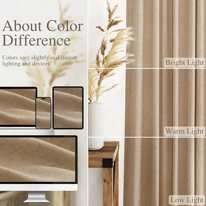 Sand Beige Linen Curtains for Living Room 98 Inches Long Simple Modern Light - Image 3