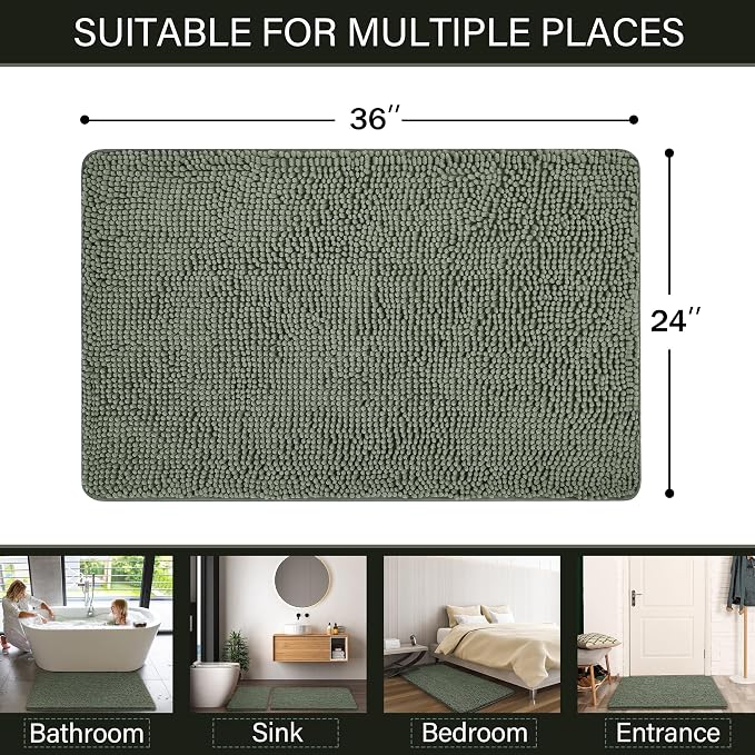LOCHAS Luxury Bathroom Rug Shaggy Bath Mat 24 x 36 Inch, Washable Non Slip Bath - Image 2