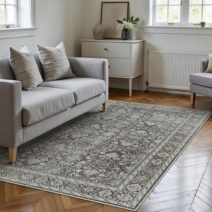 PureCozy Vintage Area Rug 4x6 Black Entryway Office Washable Carpet Non Slip - Image 3