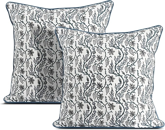 Ridhi Block Print Baby Blue Eyes Pillow Cover 20" x 20" Decorative Couch Pillows by Ridhi