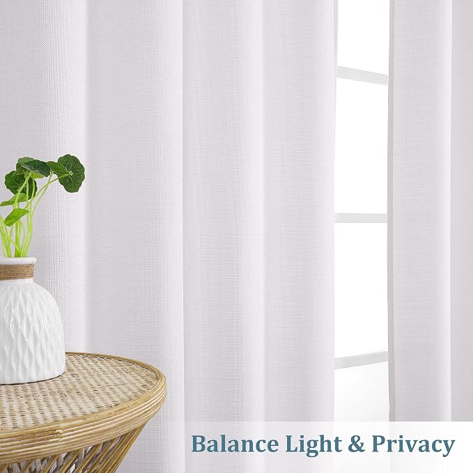Chyhomenyc White Curtains 54 Inch Length 2 Panels, Faux Linen Textured Semi - Image 6