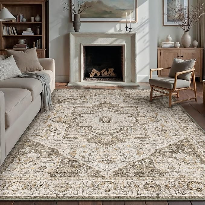 PureCozy Brown Area Rug 6x9 Vintage Washable Distressed Living Room Carpet - Image 5