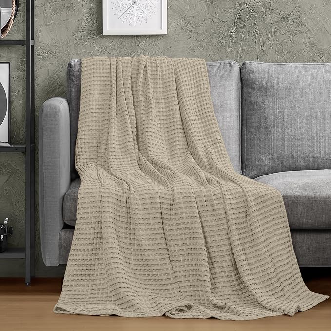 Utopia Bedding Khaki 100% Cotton Waffle Blanket 300 GSM Soft Lightweight - Image 5