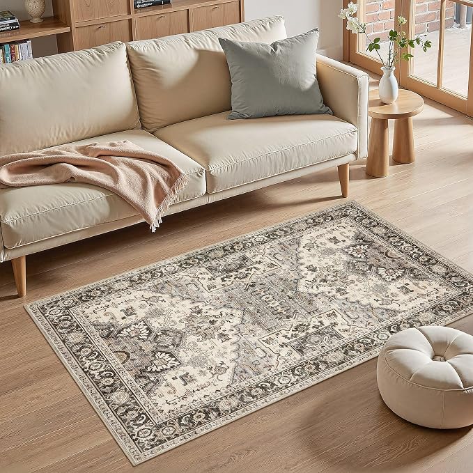 3x5 Washable Entryway Rug: Non-Slip Soft Vintage Floral Indoor Area Rug - Image 3